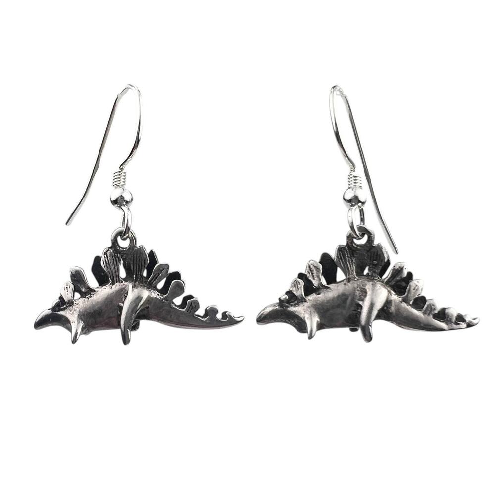 Dinosaur Stegosaurus Sterling Silver Pierced Hook Earrings